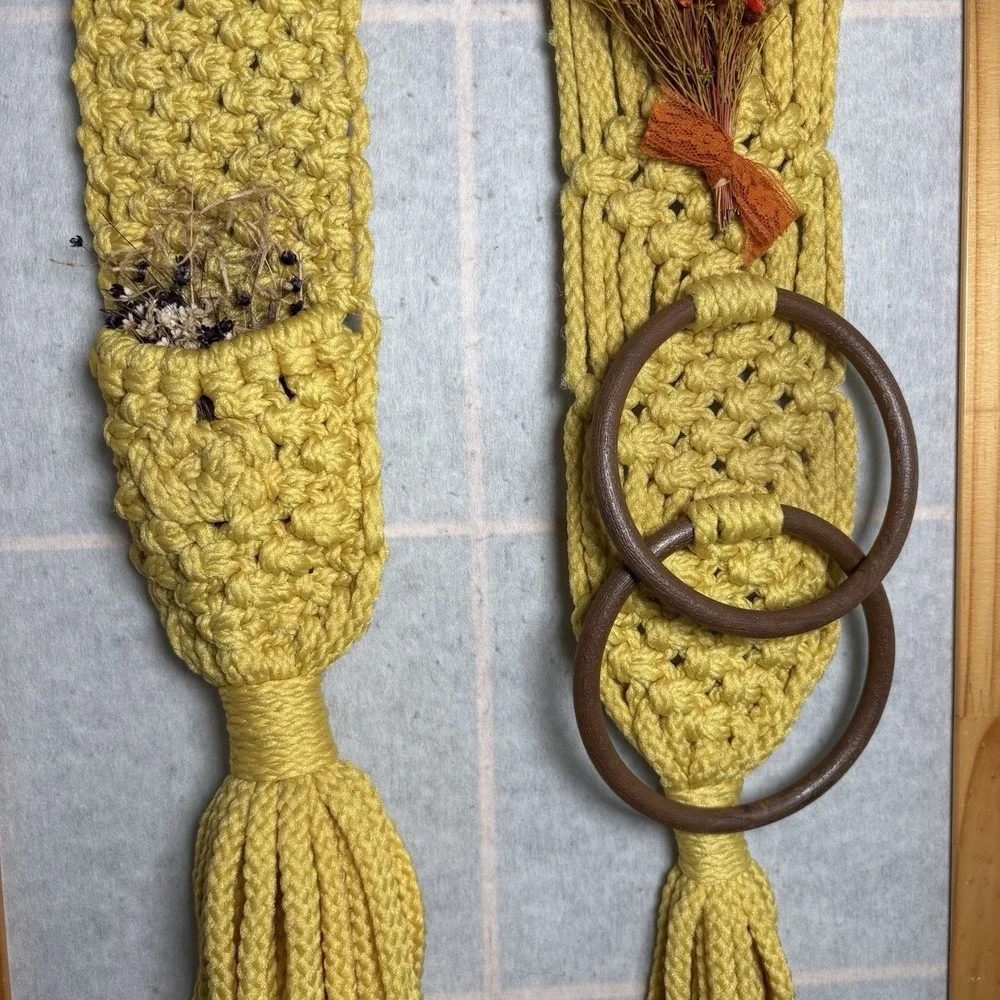 Vintage Macrame With‎ Dried Flowers Towel Hanger Wall Decor Set Cottagecore